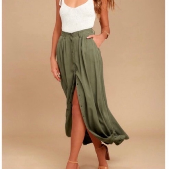 pistola Dresses & Skirts - PISTOLA Olive Green Maxi Skirt with Front Buttons